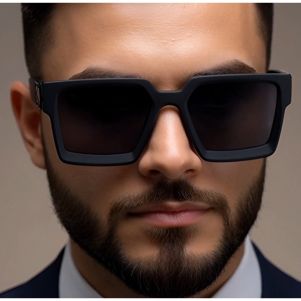 Men Sunglasses‎ Fashion Square Black Frame Black Lens Fashion Shades Street Wear